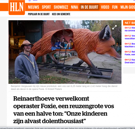 Article in Het Laatse Nieuws on the arrival of the big fox at Poldermas, 4 december 2020